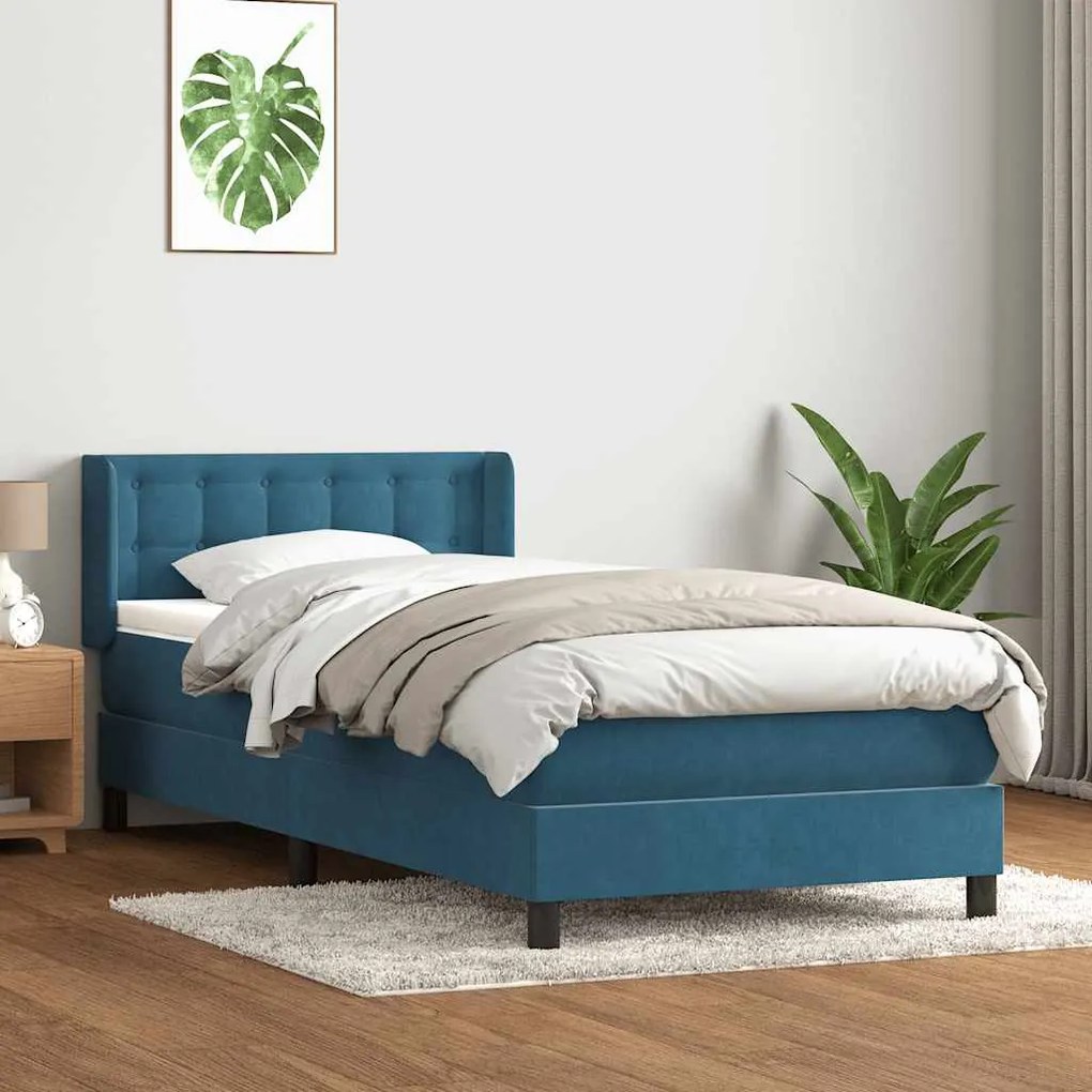 vidaXL Cama com molas/colchão azul-escuro 80x210 cm veludo