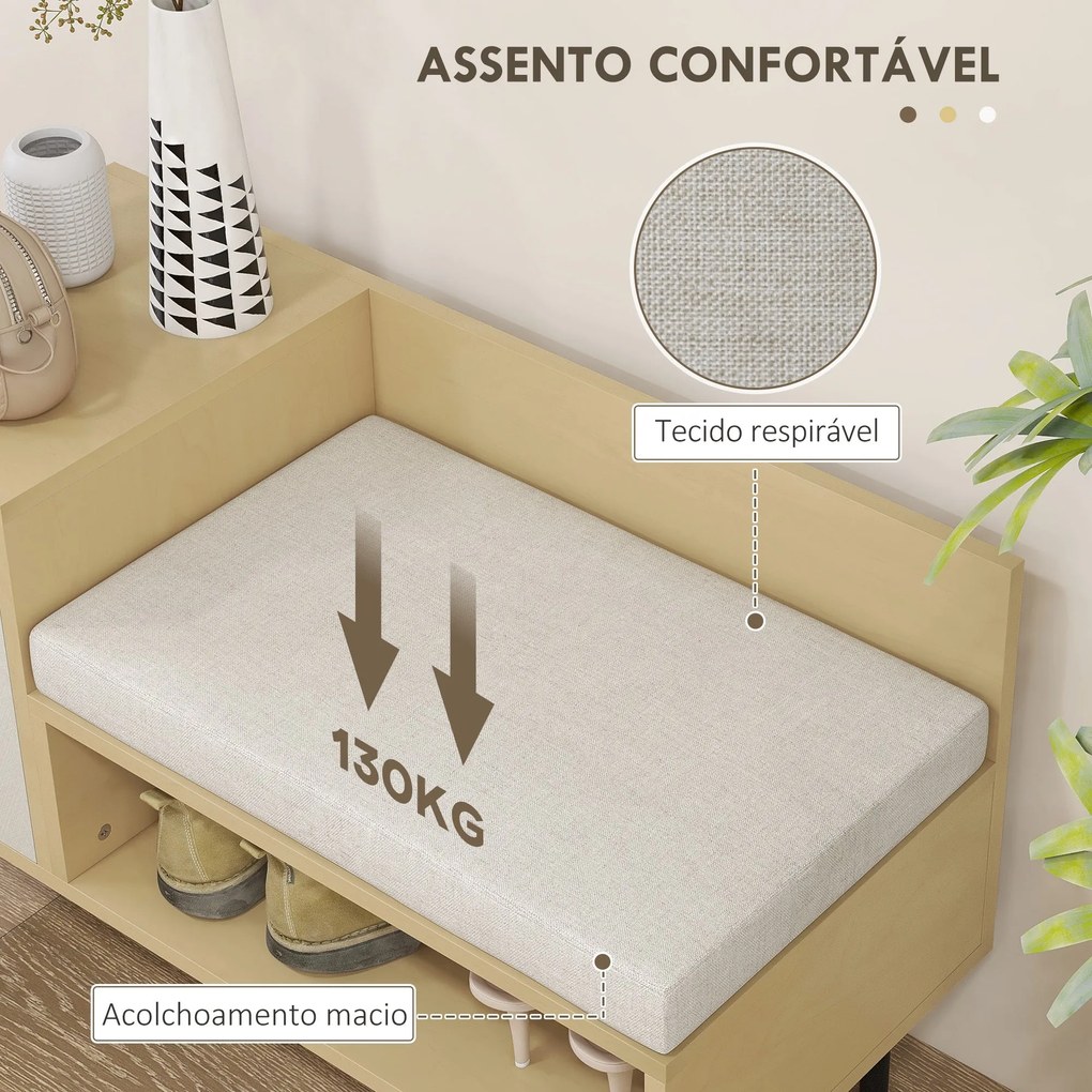 Banco Sapateira com Almofada – Oslo – 80x35x47 cm – Madeira Natural e