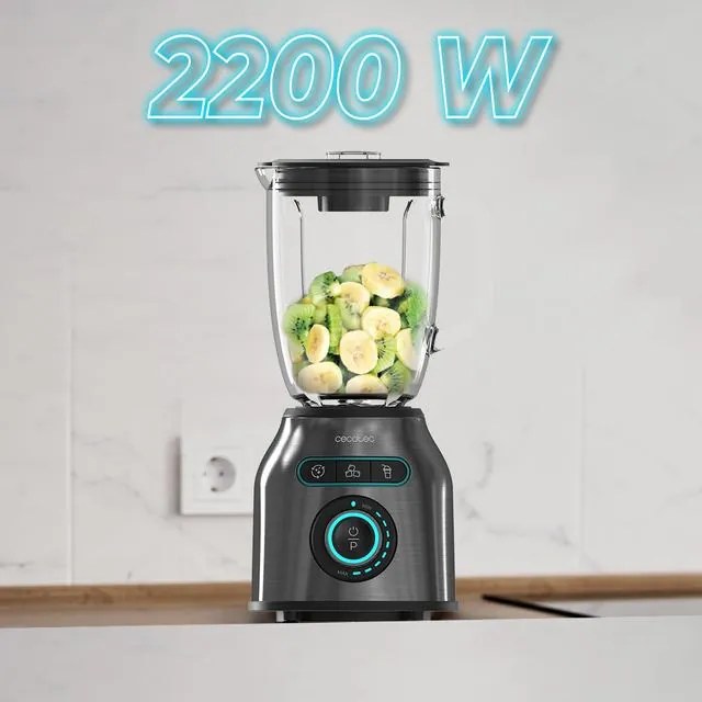 Liquidificador Power Black Titanium 2200MAX Smooth Blender com acabamentos em aço inoxidável, potência máxima de 2200 W, lâmina revestida em titânio p