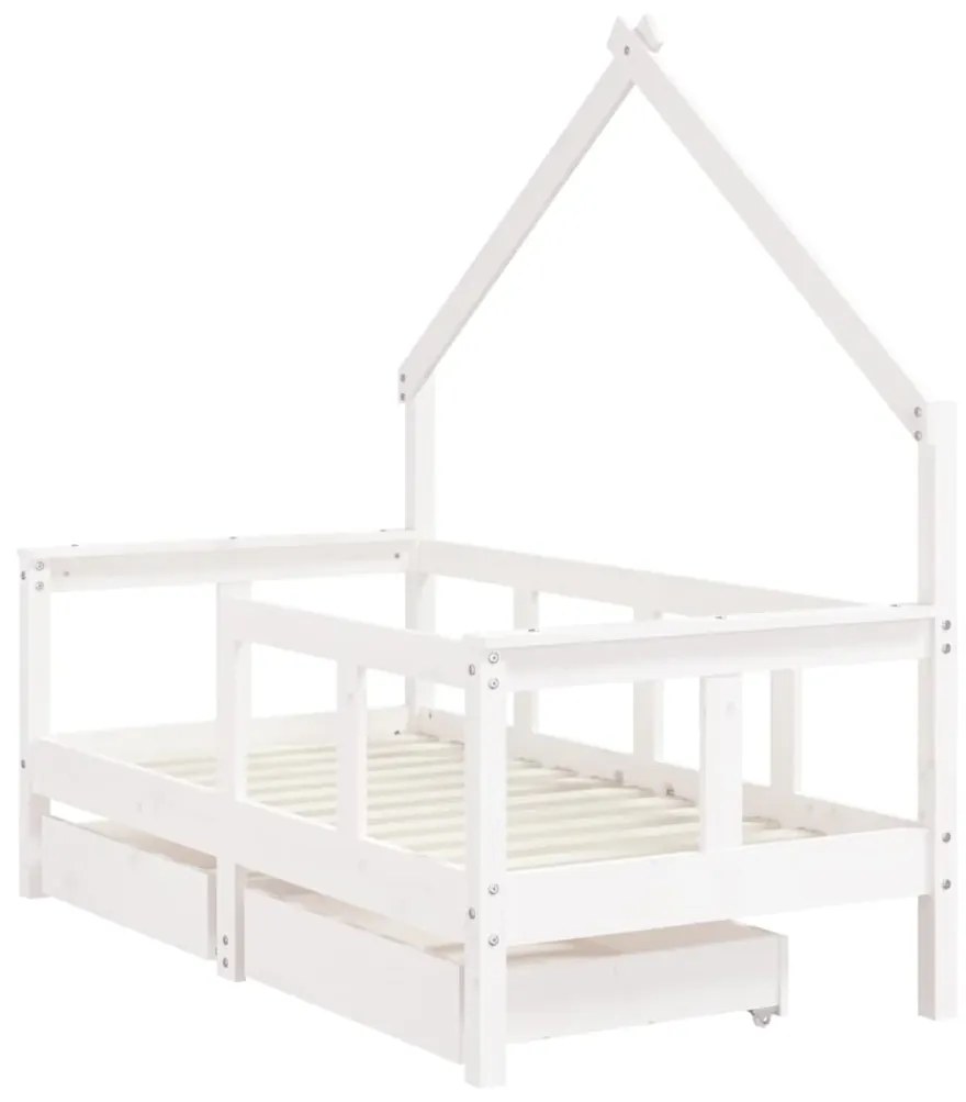 Estrutura cama infantil c/ gavetas 70x140cm pinho maciço branco