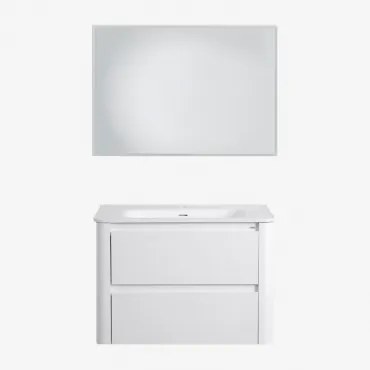 Conjunto De Móvel De Casa De Banho Em Madeira Com Lavatório Integrado Egerton Branco & Led Retangular E Anti-embaciamento 100x70 Cm Tamsin - Sklum
