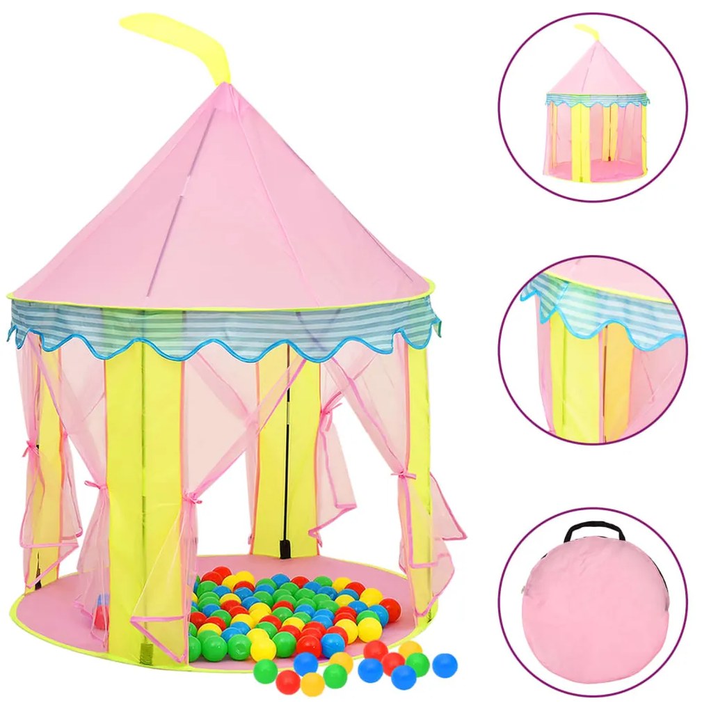 93680 vidaXL Tenda de brincar infantil 100x100x127 cm rosa