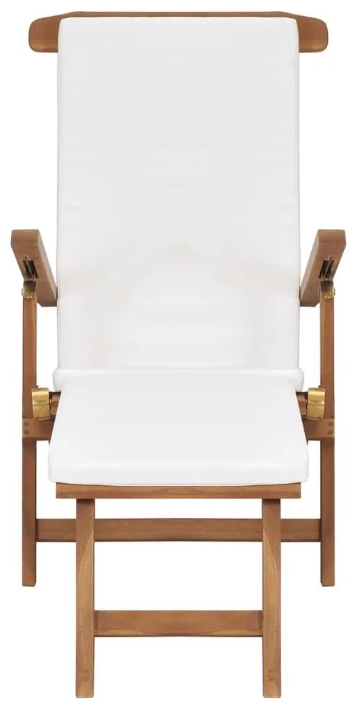 Espreguiçadeira com almofadão madeira teca maciça branco nata