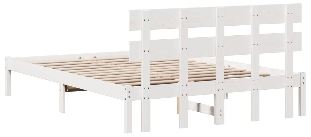 Estrado de Cama com Cabeceira Branca 140x200 cm Madeira Maciça de Pinh
