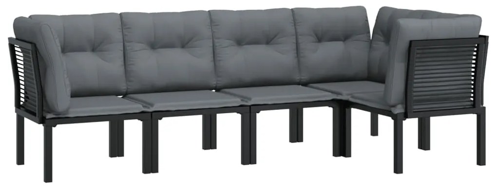 5 pcs conjunto lounge de jardim vime PE preto/cinzento