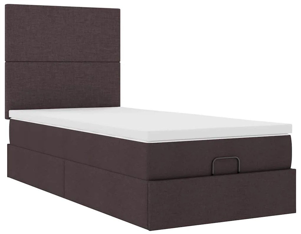Cama otomana com colchão 100x200 cm tecido castanho escuro
