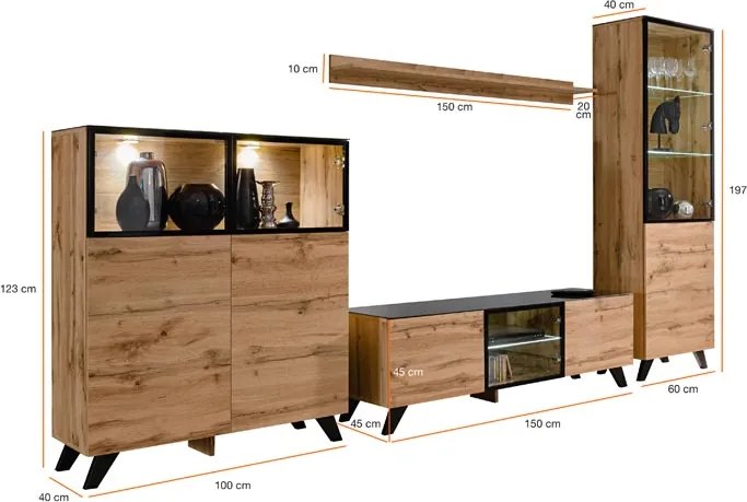 Mueble de salón modelo Virginia color roble y negro