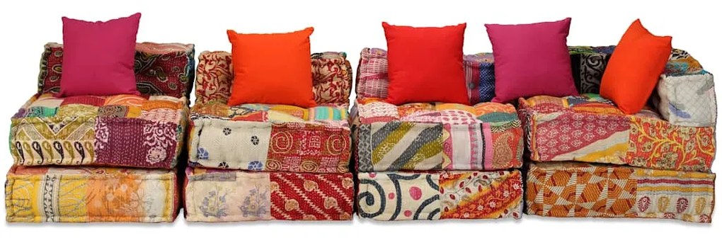 Pufe modular de 4 lugares tecido em retalhos