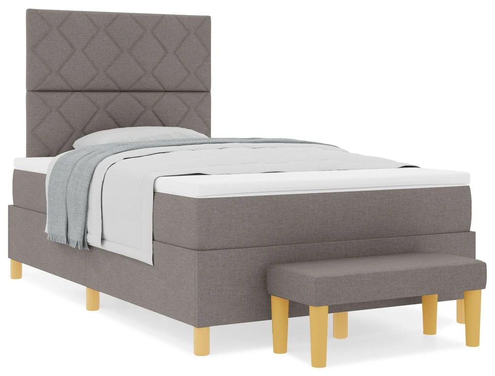 Cama Box Spring com Colchão & Banco Taupe 120x200 cm Tecido