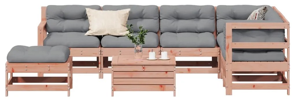 8 pcs conj. lounge jardim c/ almofadões madeira douglas maciça