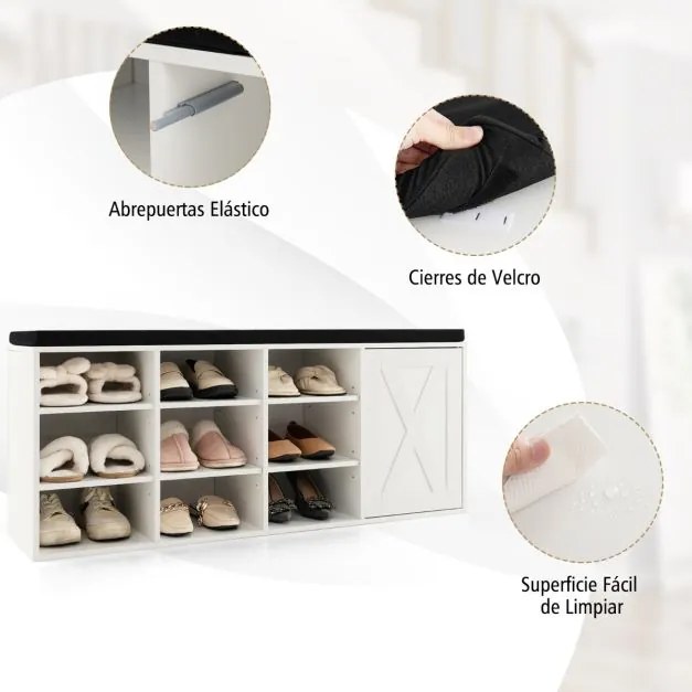 Banco sapateira para Sapatos 110,5 x 30 x 49 cm de 3 Níveis com Almofada Acolchoada Removível Branco