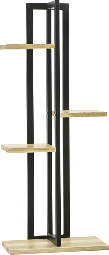 Estante para plantas 45 x 25 x 110 cm em forma de escada com 4 níveis de alturas diferentes, estilo industrial, em madeira, preto e natural