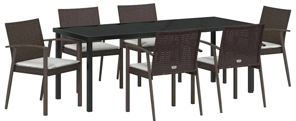 Conjunto de Jantar de Jardim de 7 Peças com Almofadas em Polyrattan Ca