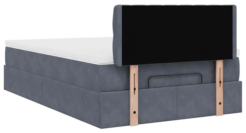 Cama otomana com colchão 120x190 cm veludo cinzento-escuro