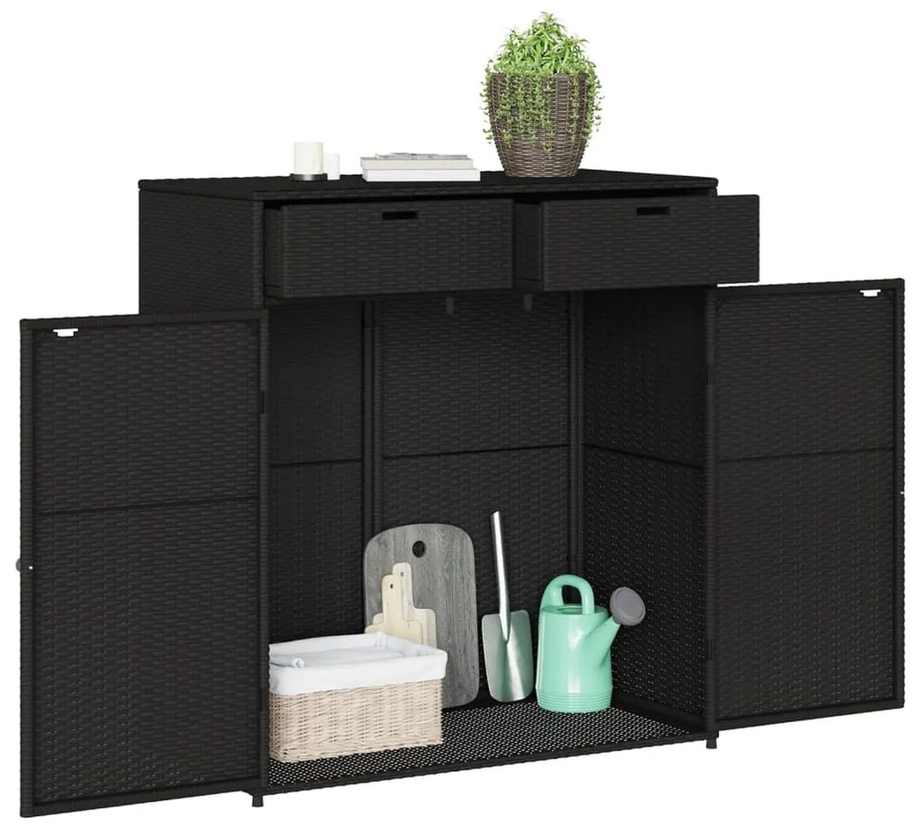 Armário de arrumação p/ jardim 105x55x113 cm vime PE preto