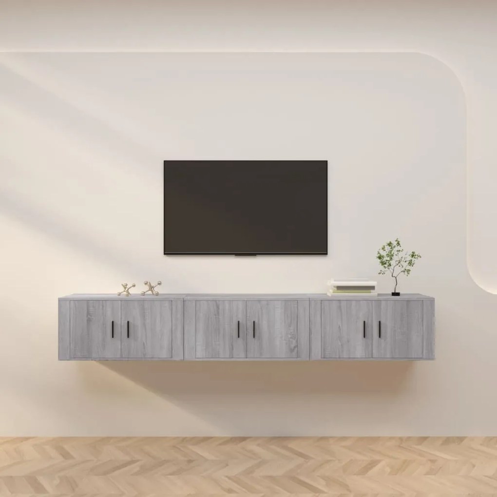 vidaXL Móveis de TV de parede 3 pcs 80x34,5x40 cm cinzento sonoma