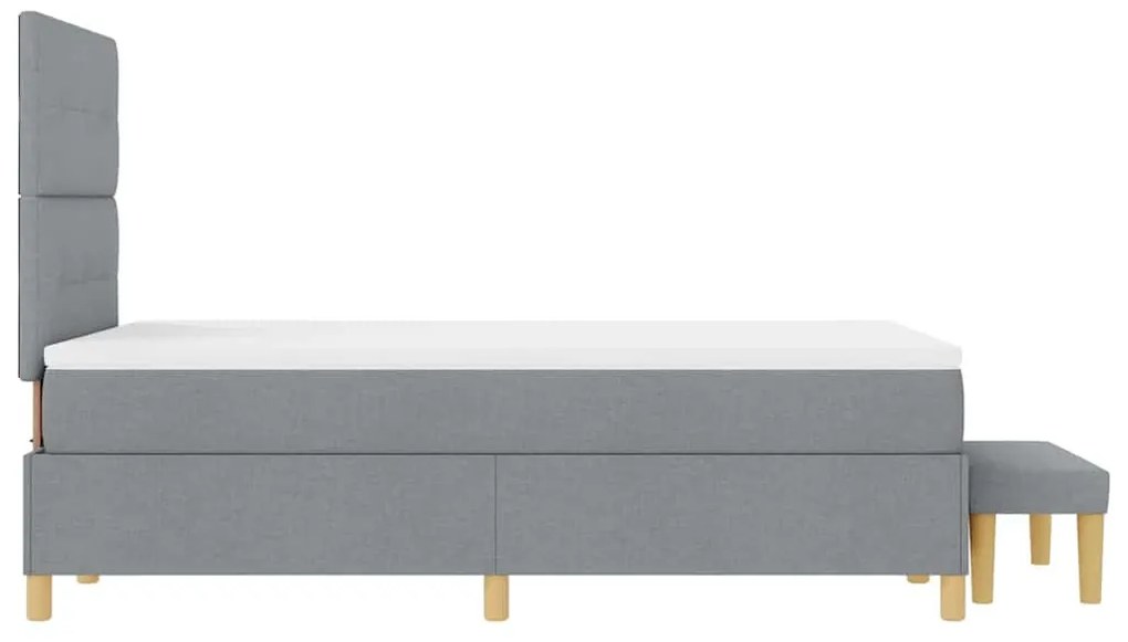 Cama Box Spring com colchão e banco cinza claro 120x190 cm tecido