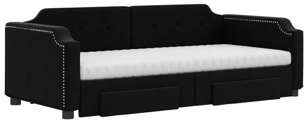 Sofá-cama com gavetão e gavetas 80x200 cm tecido preto