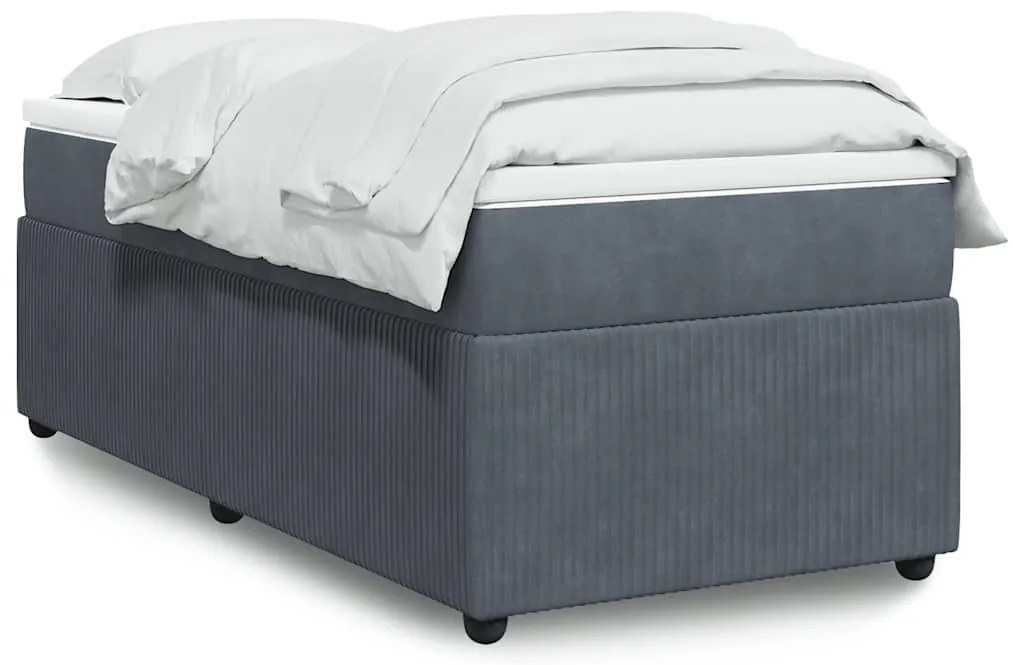 Cama com molas/colchão 90x190 cm veludo cinza-escuro