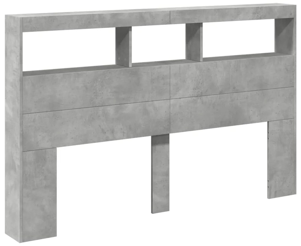 Armário de cabeceira c/ luzes LED 160x17x102cm cinzento cimento