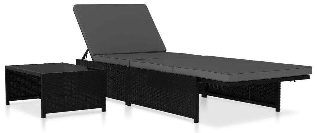 Espreguiçadeiras com mesa 2 pcs vime PE preto