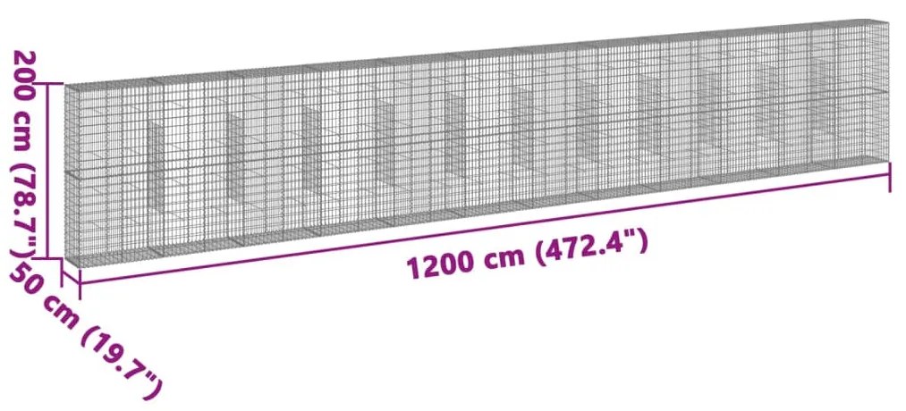 Cesto gabião com cobertura 1200x50x200 cm ferro galvanizado