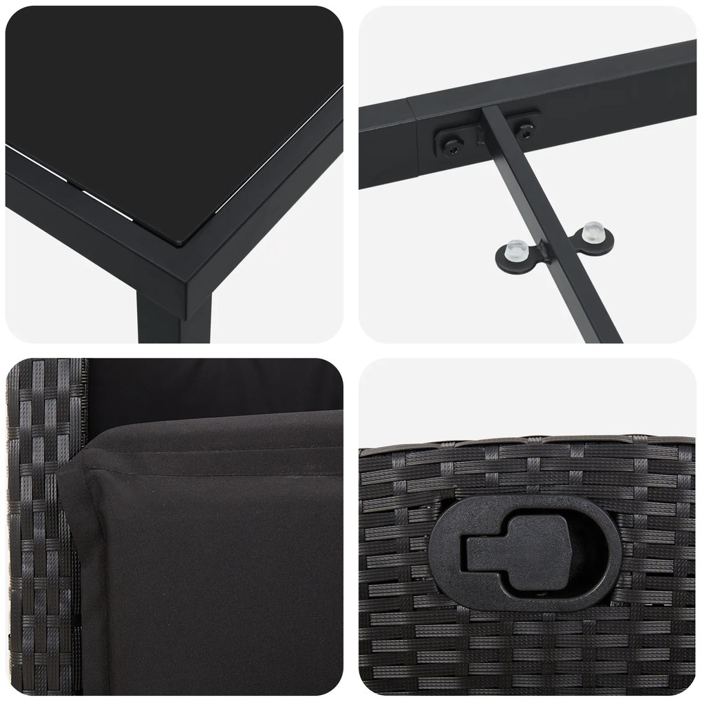 Conjunto de Jantar de Jardim em Rattan Poliéster Preto