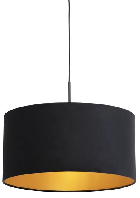 Candeeiro de suspensão com abajur de veludo preto com dourado 50 cm - Combi Clássico / Antigo