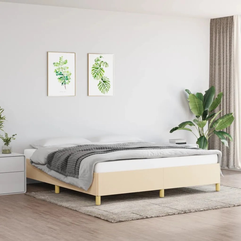 Estrutura de cama sem colchão 160x200 cm tecido cor creme