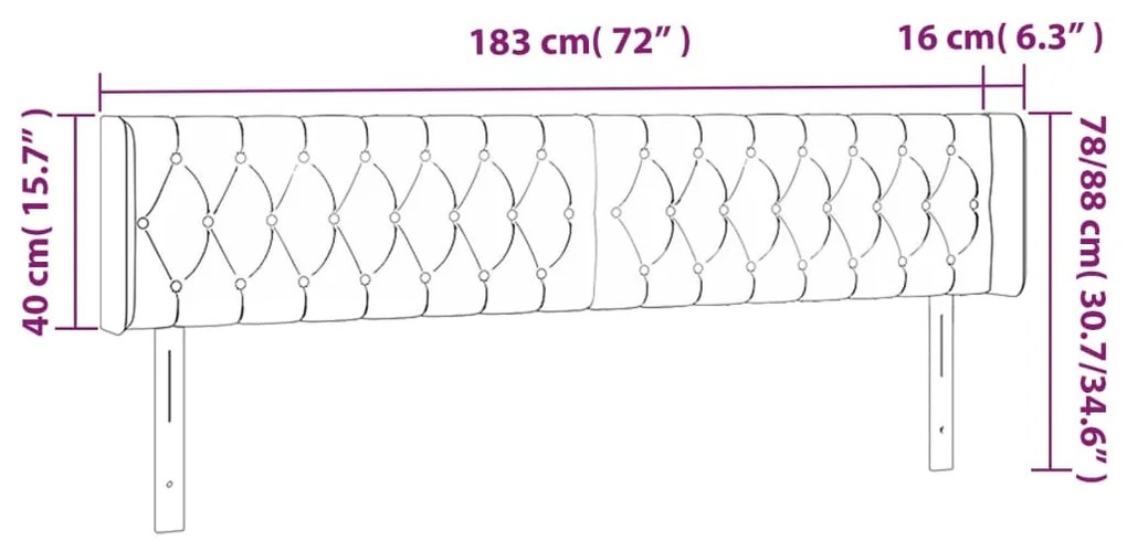 Cabeceira de cama c/ abas veludo 183x16x78/88cm cinzento-escuro