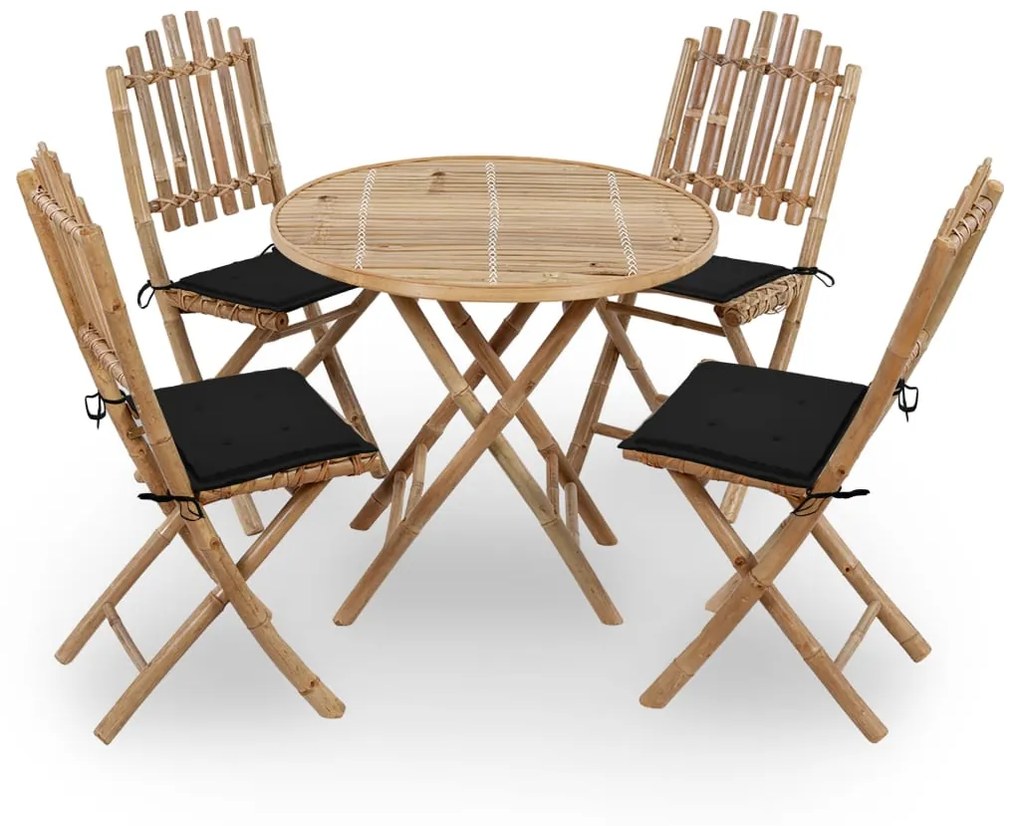 vidaXL 5 pcs conj. de jantar dobrável c/ almofadões p/ exterior bambu