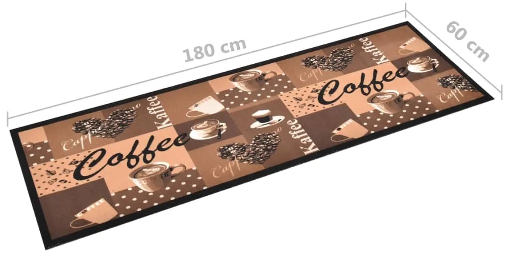 Tapete de cozinha lavável com design café 60x180 cm castanho