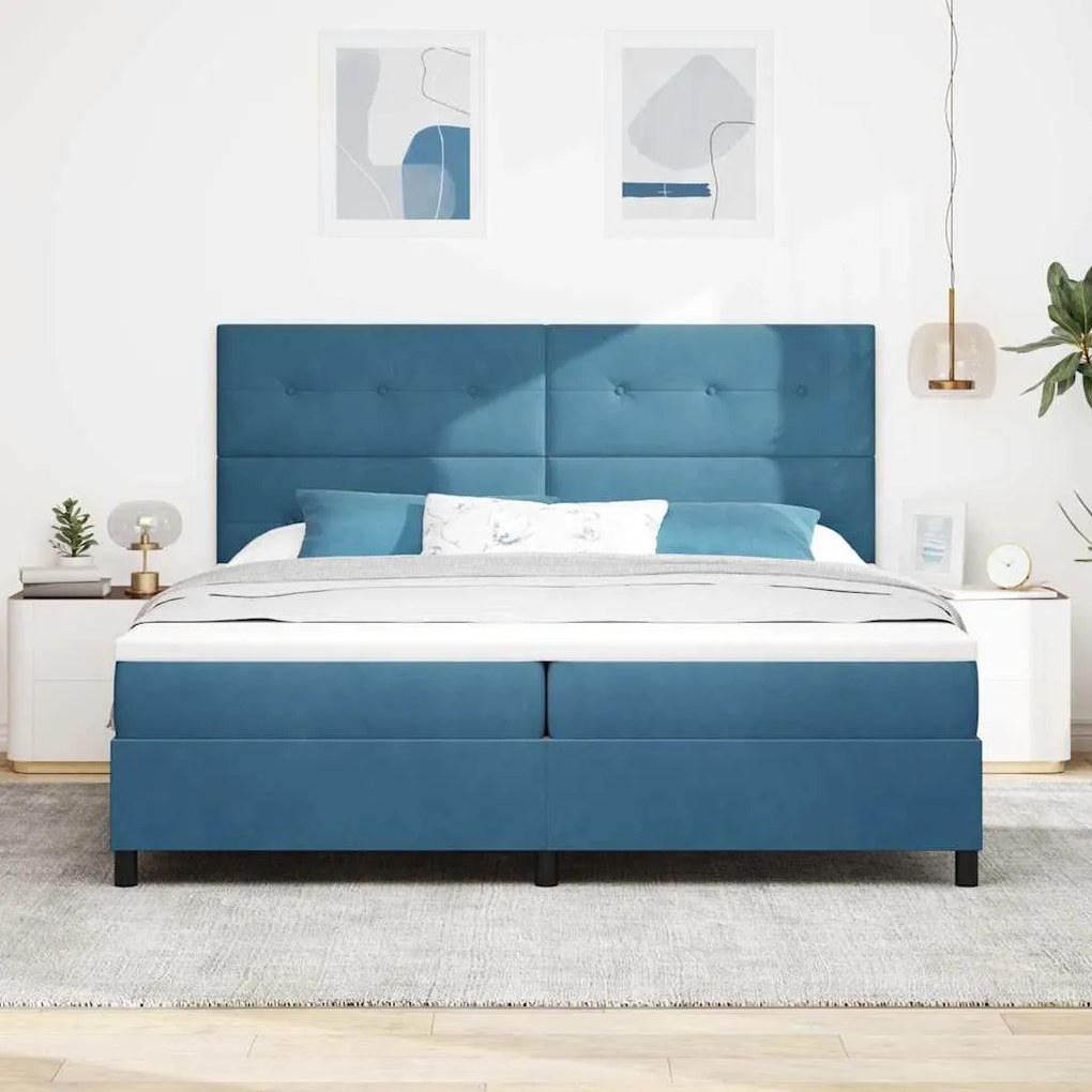 Camas Box Spring vidaXL com Colchão Azul Escuro 200x200 cm Veludo