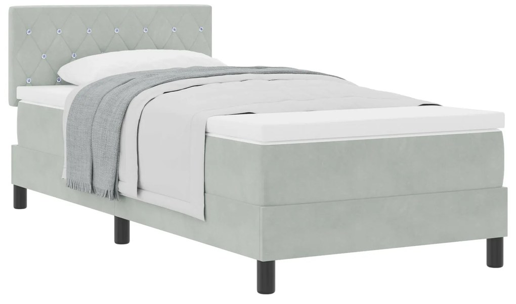Cama Box Spring com Colchão Cinza Claro 90x200 cm Veludo