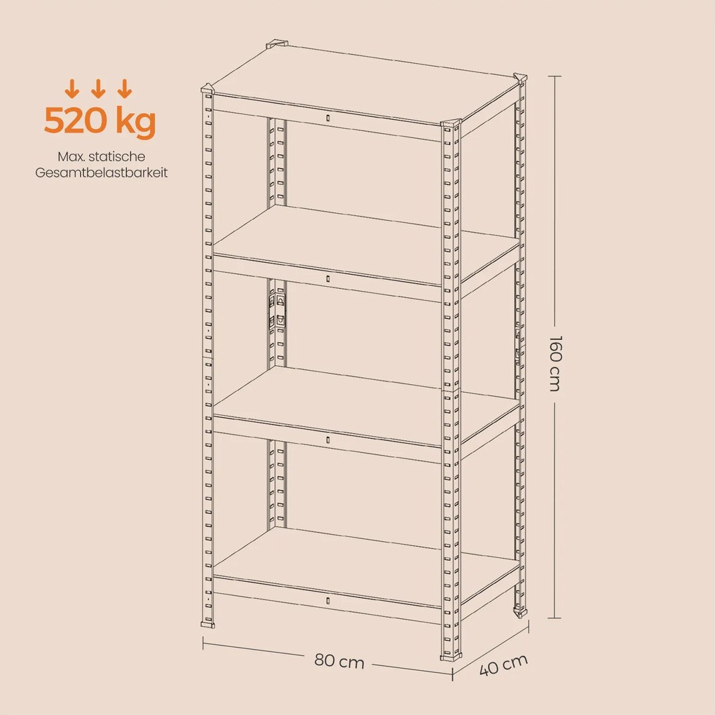 Estante arrumação garagens, escritorios, arrumos 40 x 80 x 160 cm preto-greige