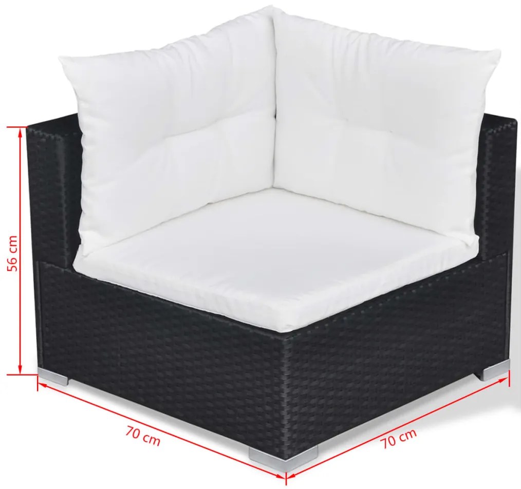 10 pcs conjunto lounge de jardim c/ almofadões vime PE preto