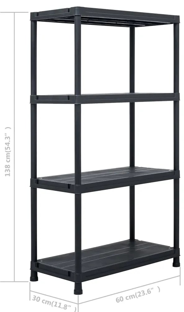 Estante de arrumação 100 kg 60x30x138 cm plástico preto