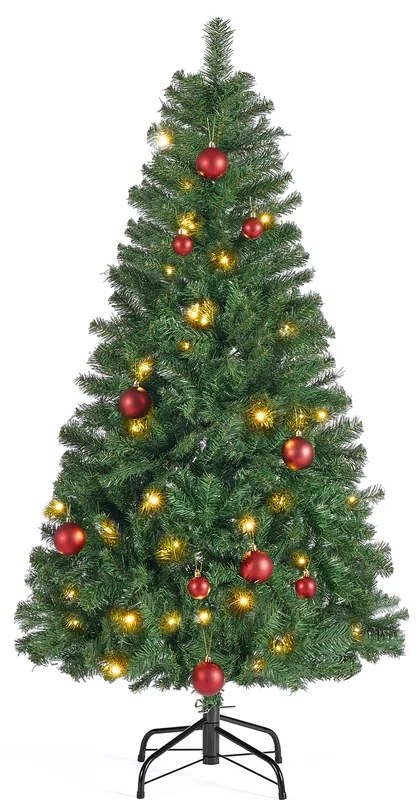 Árvore de Natal artificial 150 cm de altura com iluminação com (PACOTE BOLAS VERMELHAS) e com suporte metálico Verde
