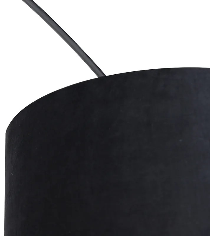 Candeeiro de Arco Preto com Abajur em Veludo Preto e Dourado 50 cm - XXL Moderno