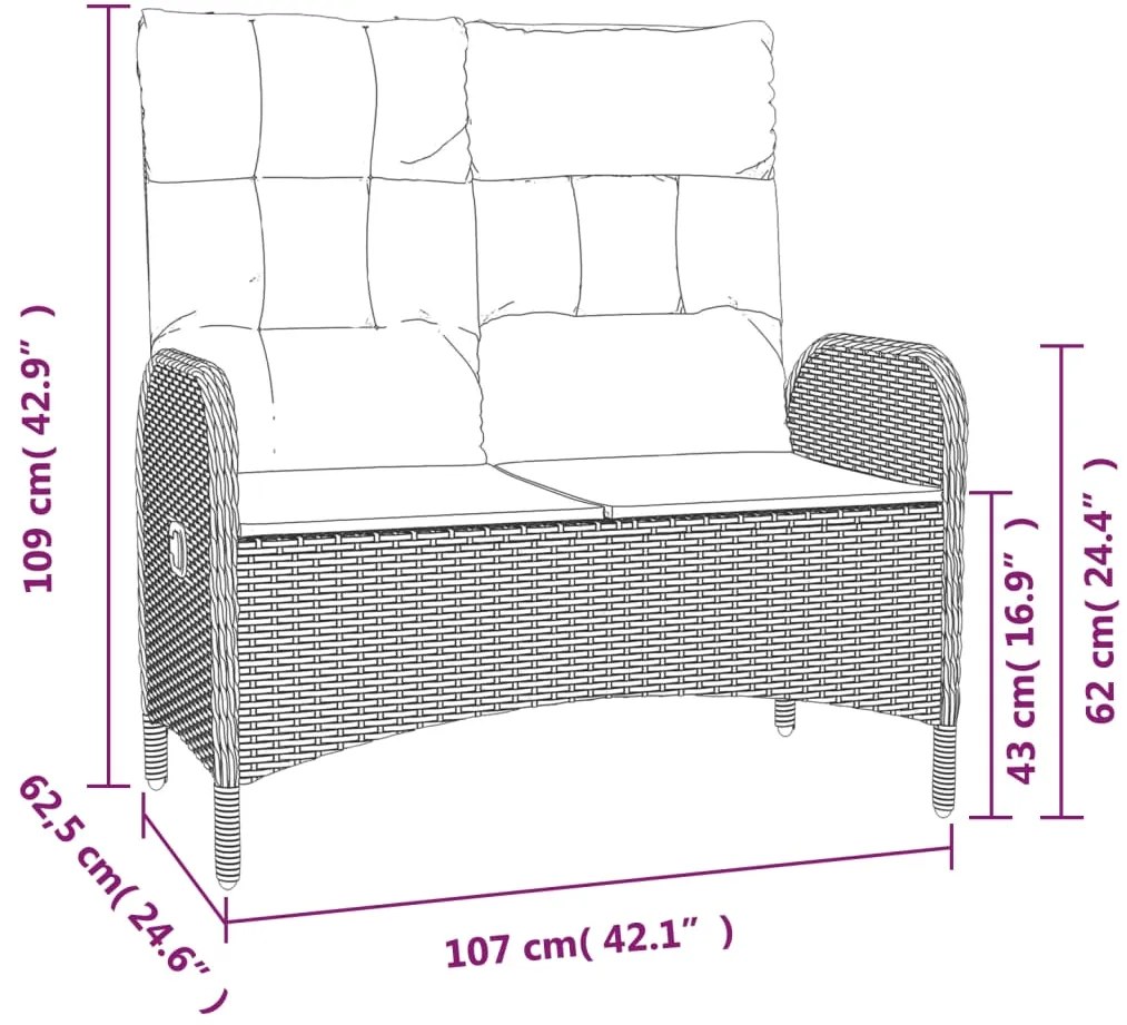 2 pcs conjunto de jantar p/ jardim c/ almofadões vime PE cinza