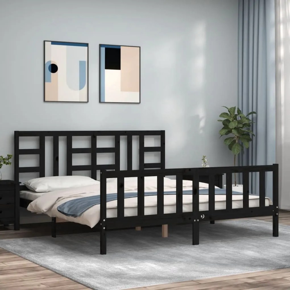 vidaXL Estrutura de cama com cabeceira 180x200 cm madeira maciça preto