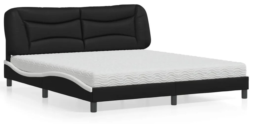 Cama com colchão 180x200 cm couro artificial preto e branco