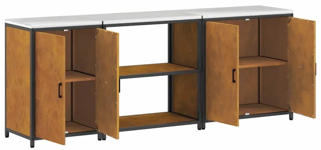 Conjunto de Armazenamento de Cozinha 3 pcs Ferro Enferrujado
