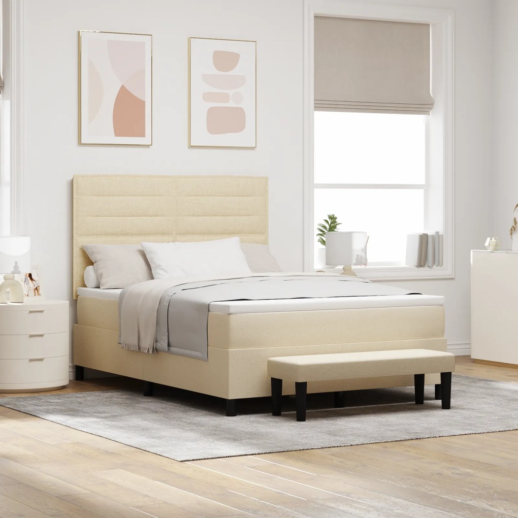 vidaXL Cama Box com Colchão e Banco Creme 160x200 cm Tecido