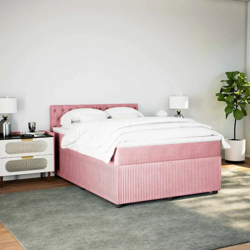 Cama com molas/colchão 160x200 cm veludo rosa