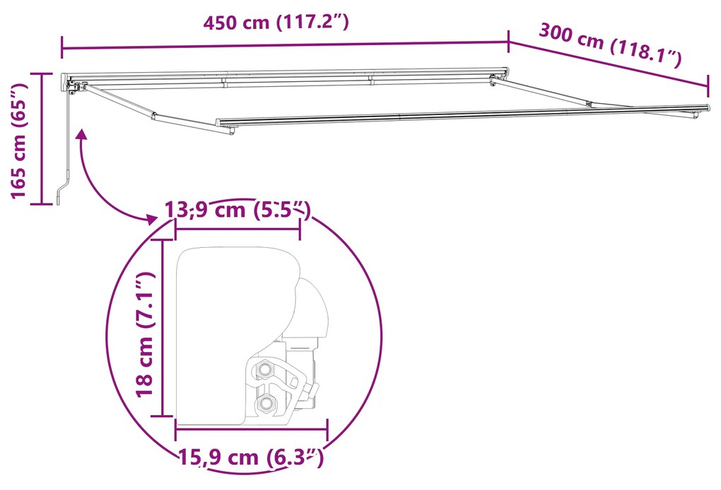 Toldo Manual Retrátil Preto 450x300 cm