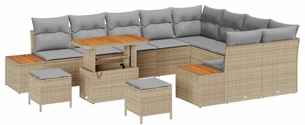 Conjunto de Sofá de Jardim vidaXL 12 Peças com Almofadas Bege Vime PE