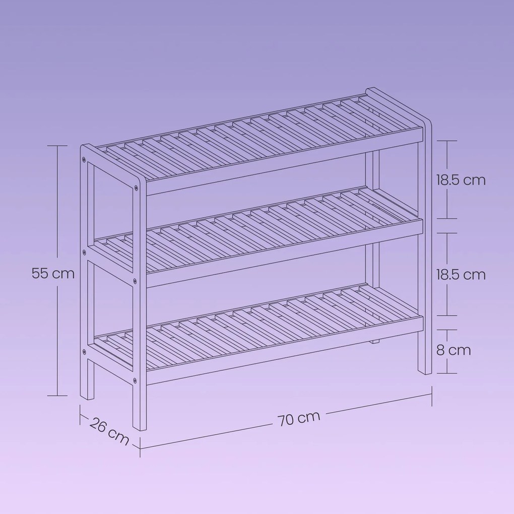 Sapateira em bambu com 3 níveis 70 x 55 x 26 cm (L x A x P) branco-cinzento