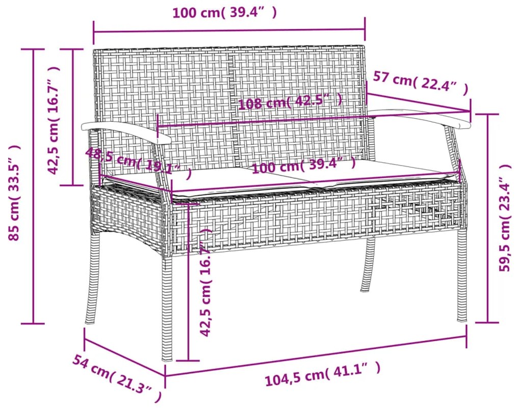 4 pcs conjunto de jantar p/ jardim c/ almofadões vime PE cinza