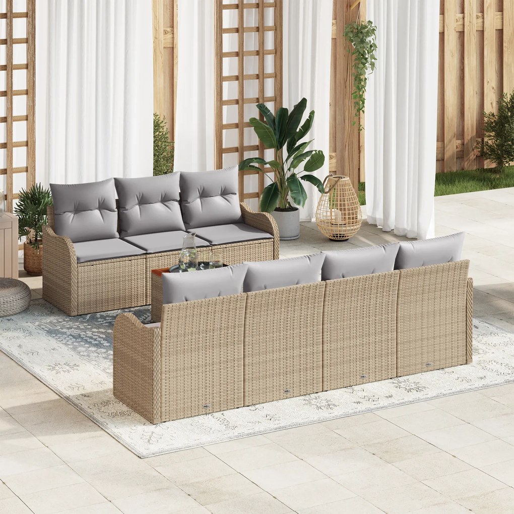 Conjunto de Sofá de Jardim vidaXL 8 Peças com Almofadas Bege Rattan de